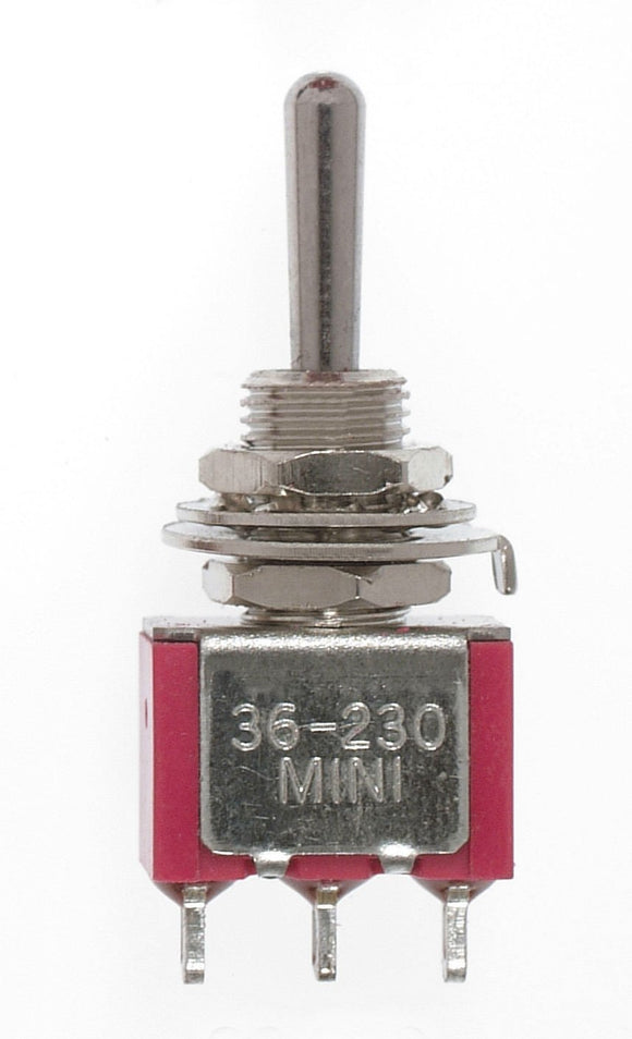 Mini Toggle Switch-Ctr Off-SPDT-5 Amp-120 V-1/4 in Dia [8 pcs]