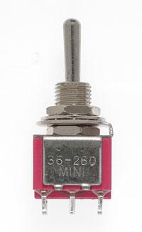 Mini Toggle Switch-Ctr Off-DPDT-5 Amp-120 V-1/4 in Dia [8 pcs]