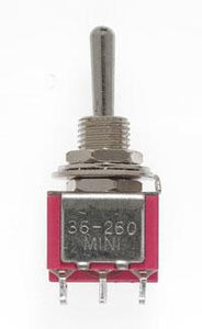 Mini Toggle Switch-Ctr Off-DPDT-5 Amp-120 V-1/4 in Dia [4 pcs]